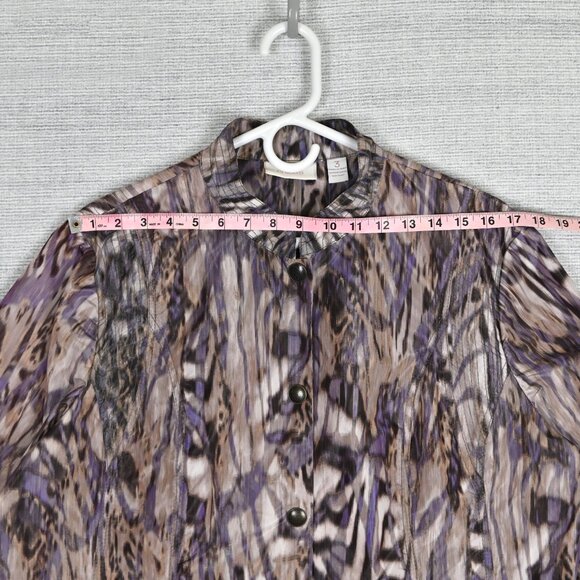 Chicos Sz3 80s Animal Print Zebra Boho Snap Zip Pocket Purple Windbreaker Jacket - Picture 13 of 16